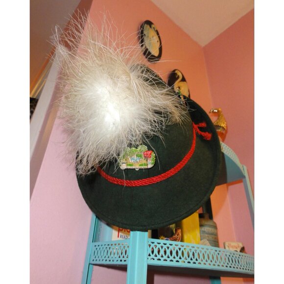 Vintage German Alpine Tyrolean Hat w/ Feather and pins Oktoberfest main image 7
